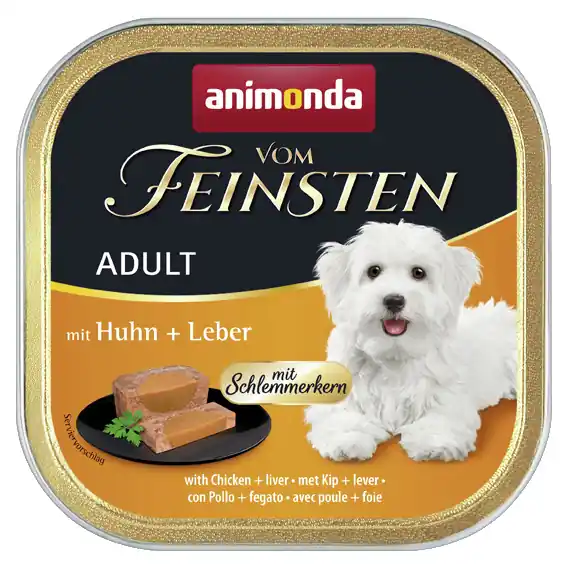 Neue Kollektion Sparpaket 44 x 150 g Animonda vom Feinsten Adult mit Huhn & Leber mit Schlemmerkern Hunde Nassfutter